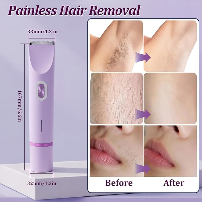 VINGVO Electric Body Hair Trimmer for Women Dual Head Lady Shaver Groomer Waterproof? Body Hair Shaver Rechargeable Facial Hair Removal with Cleaning? Brush (Purple)