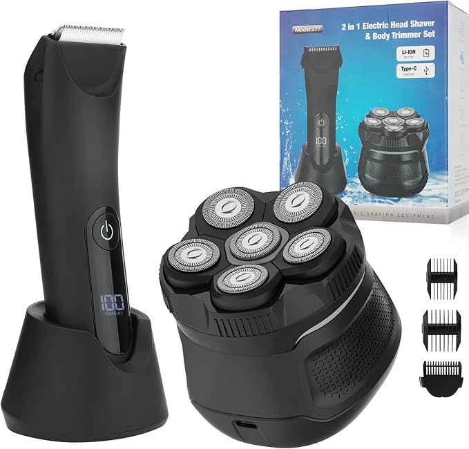 SUNNOW Body Hair Trimmer &amp Head Shavers for Bald Men Ball Pubic Hair Trimmer Head Electric Shavers Razor Kit Ball Body Groomer for Bikini/Groin/Grooming