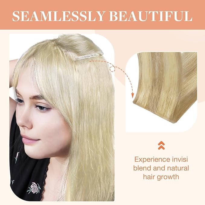 GOO GOO Invisi Edge Clip in Hair Extensions 16inch 120g 7Pcs Injected Seamless PU Clip in Hair Extensions Virgin Real Human Hair #18D/22F Dirty Blonde Highlights