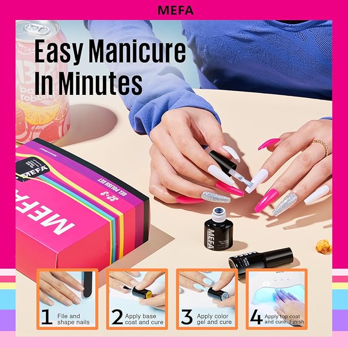 MEFA 35 Pcs Gel Nail Polish Set 32 Colors Spring Collection Gel Nail Polish Pink Green Nail Art Manicure DIY Home Gifts for Women Girls Beginners