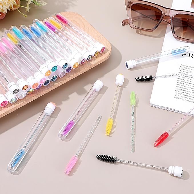200 Pieces Mascara Wand Tube Set 100 Pcs Lash Spoolies for Eyelash Extensions 100 Pcs Diamond Empty Mascara Brush Disposable Colorful Eyebrow Applicator Makeup Tool Mix Color
