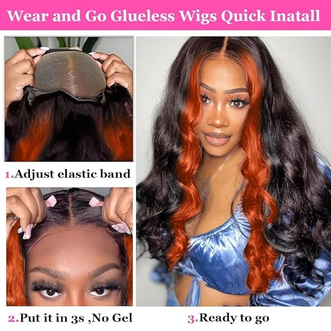 200% Density Wear And Go 9x6 Glueless Wigs Human Hair Pre Plucked Pre Cut For Beginners Ginger Body Wave Lace Front Wigs Human Hair For Black Women HD Lace Closure Colored Glueless Wig(30 INCH)