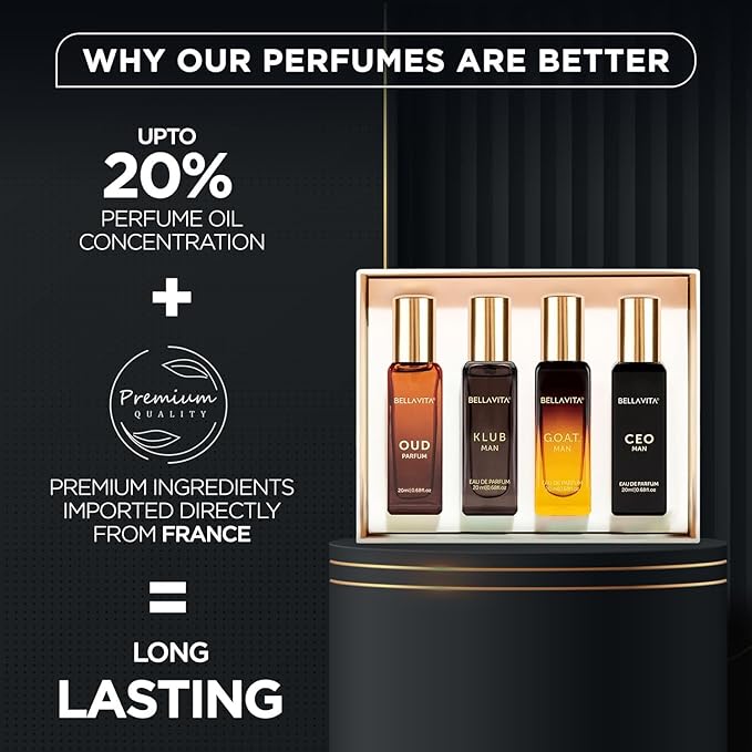 Bella Vita Luxury Long Lasting Perfume Gift Set for Man | 4x20ml | Gifts for Men | Woody Citrusy Oud Premium Fragrance Scent | KLUB OUD CEO G.O.A.T