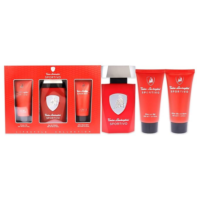 Tonino Lamborghini Lamborghini Sportivo Men 3 Pc Gift Set 4.2oz EDT Spray 3.4oz After Shave Balm 3.4oz Shower Gel