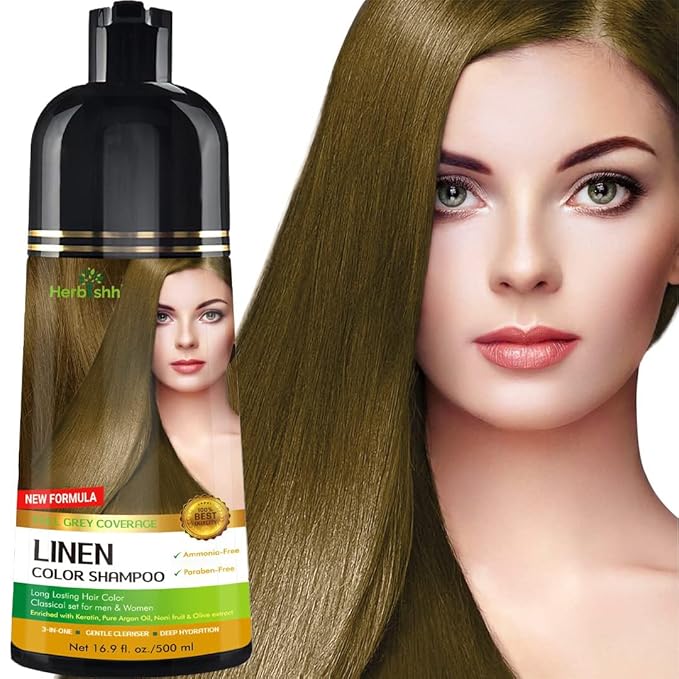 Herbishh Hair Color Shampoo - Magic Gray Hair Dye Long-Lasting 3-in-1 Coloring Formula 500ml Ammonia-Free (Linen)