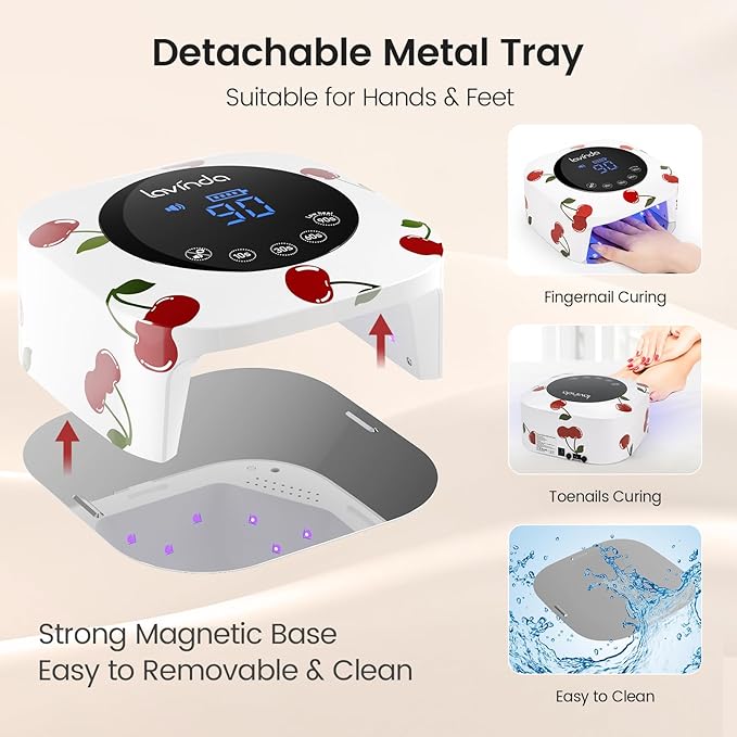 Lavinda 54W Nail Lamp UV Light for Gel Nails Rechargeable Cordless UV Lamp Nail Light with 4 Timer 2X Faster Professional Gel Polish Curing Nail Dryer for Salon Use-Cherry Print