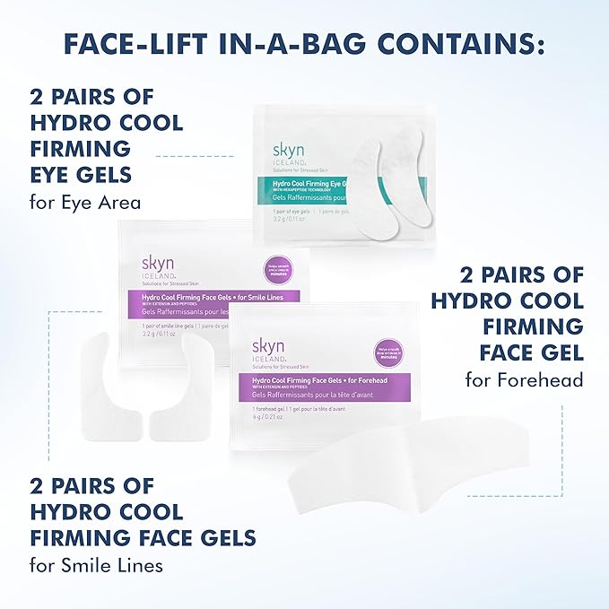skyn ICELAND Facelift in-a-Bag Firming Hydrogel Masks for Forehead Smile Lines and Under Eyes. Cooling Gel Facial Patches with Peptides and Coenzyme Q10. Treatment for All Skin Types Vegan 6 Pcs.