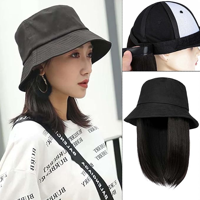 Women's baseball cap wig detachable duckbill cap collarbone wig fisherman's cap wig sun visor cap fake straight hair