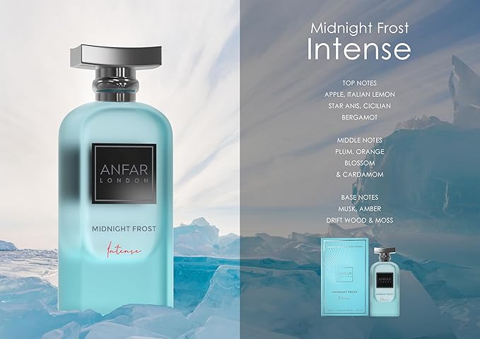 Anfar London Midnight Frost Intense Pour Homme Perfume Extrait de Parfum for Men 3.4 fl oz Apple Lemon Plum Notes100ml