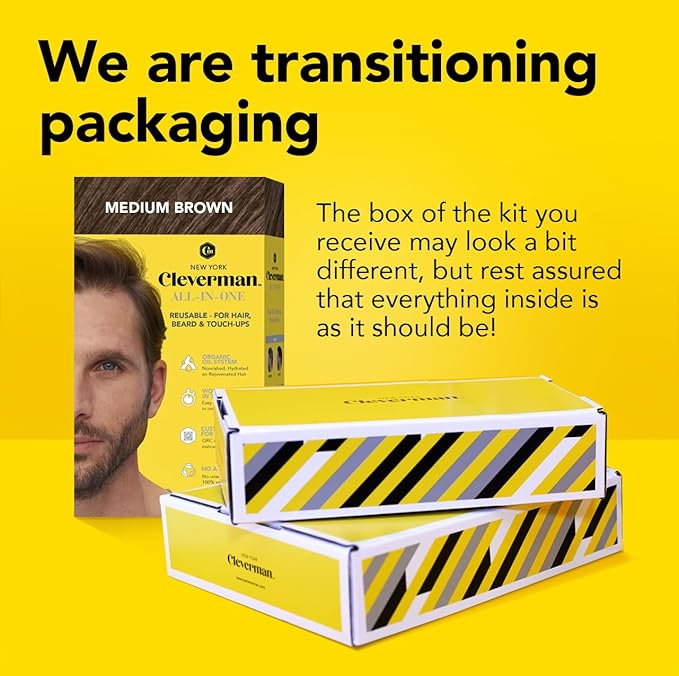 Cleverman Medium Blond All-in-One Reusable Kit for Men's Natural-Looking Gray Coverage - Professional-Quality Hair Beard &amp Mustache Color Ammonia-Free