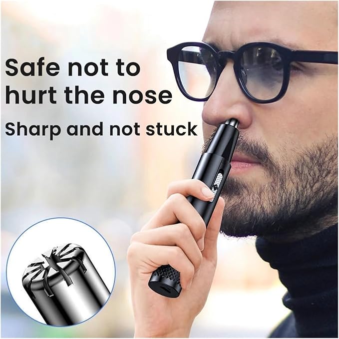 2-in-1 Rechargeable Electric Nose Hair Clipper Unisex Fully Automatic Washable Trimmer with Multi-Kinetic Shaving(White Plus shaving heads A)