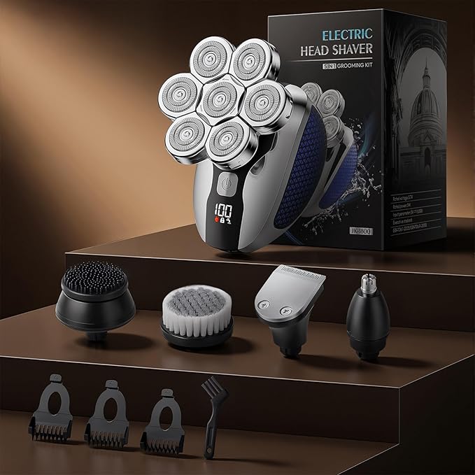 Head Shavers for Bald Men Professional 5-in-1 Electric Head Shaver Grooming Kit 7D Floating Wet &amp Dry Electric Razor for Bald Heads with LED Smart Display &amp Type-C Charging for Hair/Face/Bea