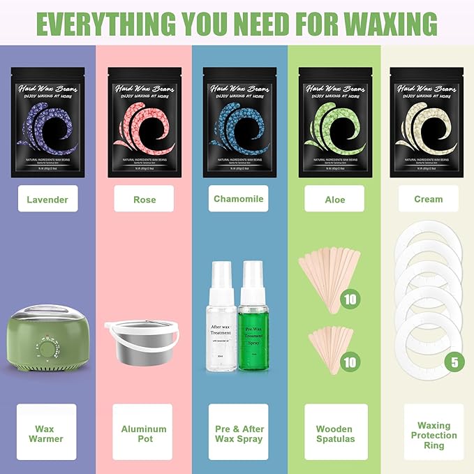 Waxing Kit - Wax Warmer for Hair Removal Hard Wax Kit with 14oz 5 Bags Hard Wax Beans for Full Body Legs Face Eyebrows Bikini Brazilian Waxing Kit for Women Men