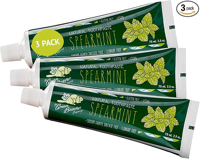 Green Beaver All Natural Organic Toothpaste Vegan Fluoride Free &amp Gluten Free Toothpaste Spearmint Flavor 75ml 3 Pack