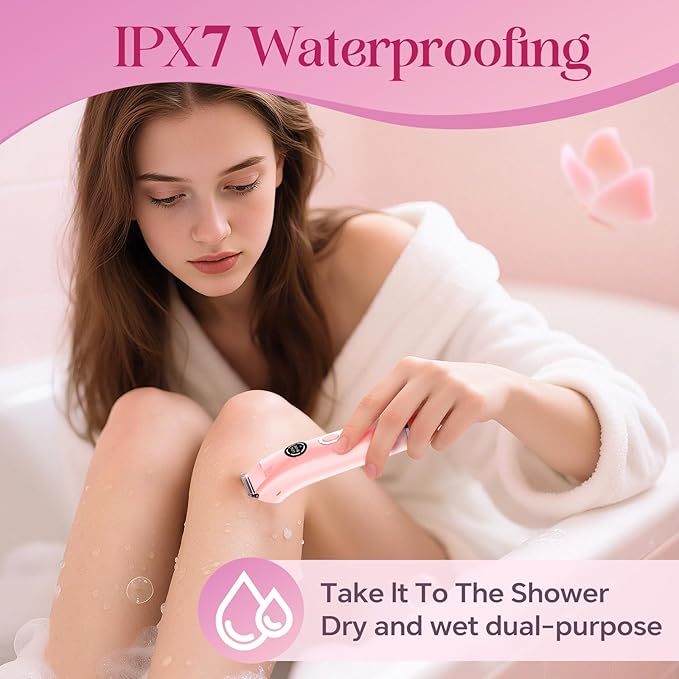 Bikini Trimmer for Women|Hair Removal Shaver - Painless Electric Razor Cordless Body Shaver for Travel Replaceable Lady Facial Razor|Trim Nasal/Eyebrows IPX7 Waterproof&ampEasy Cleaning Ceramic B