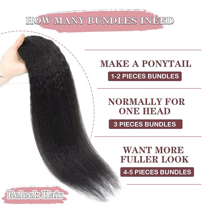 Kinky Straight Bundles Human Hair Yaki Straight 16 18 20 22 Inch 4 Bundles 12A 100% Unprocessed Brazilian Human Hair Quick Weave Kinkystraight Bundles Natural Black Hair Extensions