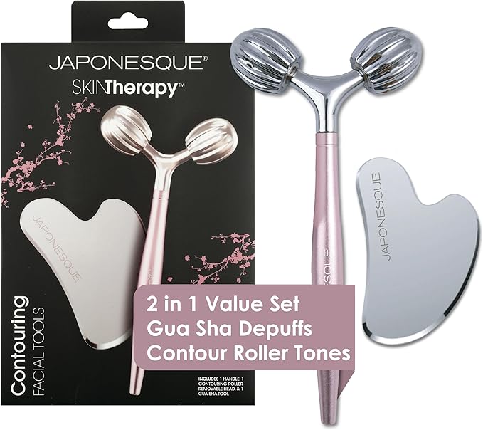 JAPONESQUE SKINTherapy Contouring Facial Tool V Roller for Lymphatic Drainage Facial Massage Relieves Tension and Improves Absorption of Skin Care Products