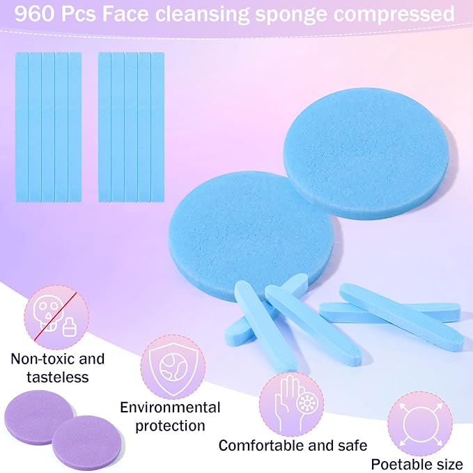 Mifoci 960 Pieces Compressed Facial Sponges for Estheticians Makeup Removal Sponge Pads for Women Spa Exfoliating Face(8 Colors)