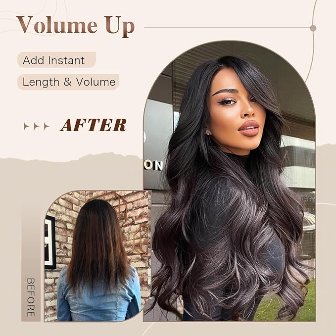 Black Wavy Wigs for Women Long Layered Wig with Curtain Bangs Long Black Layered Synthetic Wavy Body Wave Haircut Middle Part Natural Looking Hair for Women Daily Party Use 1B 24Inch