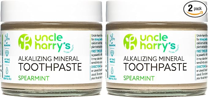 Uncle Harry's Spearmint Remineralizing Toothpaste | Natural Whitening Tooth Paste Freshens Breath &amp Promotes Enamel | Vegan Fluoride Free Toothpaste (2 Pack)