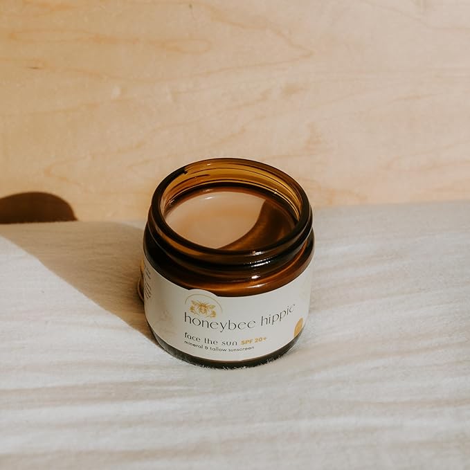 Honeybee Hippie Face the Sun Natural Mineral and Tallow Sunscreen with SPF 20+ Non-Nano Zinc Oxide Antioxidant-Rich Formula