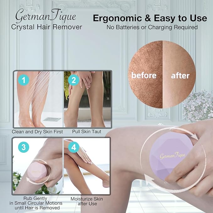 Crystal Hair EraserUpgraded Crystal Hair Remover DiamondPainless and Effective Nano Glass Hair Removal Stone and Skin ExfoliationNatural Epilator for Women and Men(Pastel Lilac)