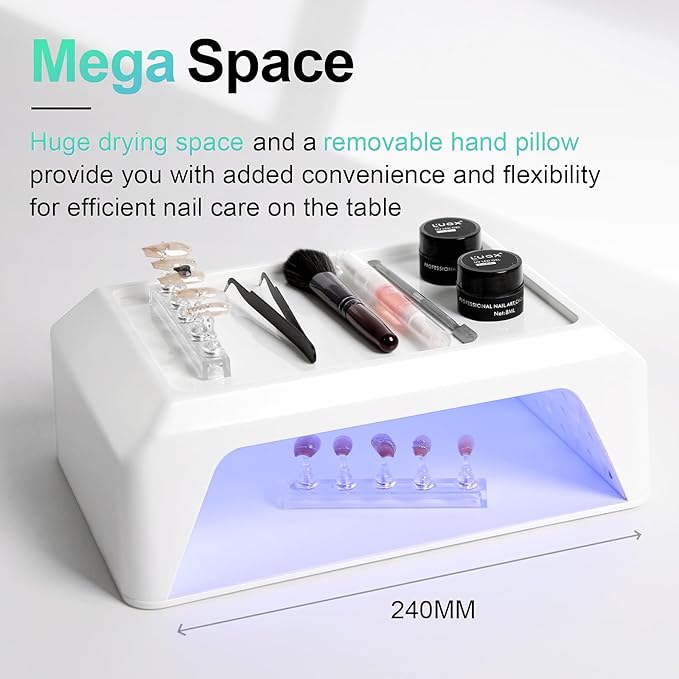L'UGX Professional Nail Curing Lamp for Gel Polish Dryer 72W LED UV Nail Lights with Arm Rest Pillow &amp Retractable TrayPerfect for Manicure &amp Pedicure at Salon &amp Home