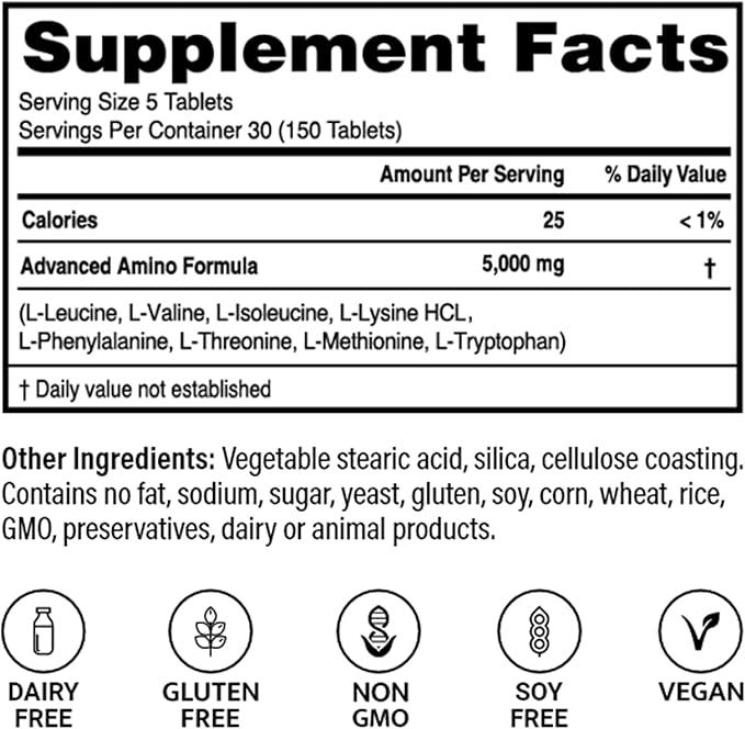 Advanced Bionutritionals ? Advanced Amino Formula Tablets Amino Acid Supplement Build Muscle Post Workout Recovery Energy Stamina Non-GMO Gluten Free Dairy Free Vegan (150 Tablets)