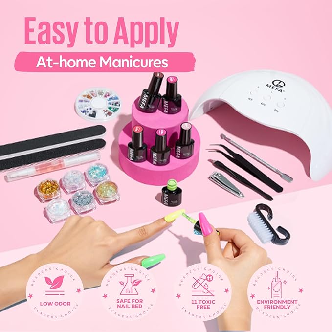 MEFA 32 Colors Gel Nail Polish Kit with U V Light 54 Pcs Nude Pink Popular Gel Nail Polish Starters Set Essential Manicure Tools Nails Art Decorations DIY Gifts