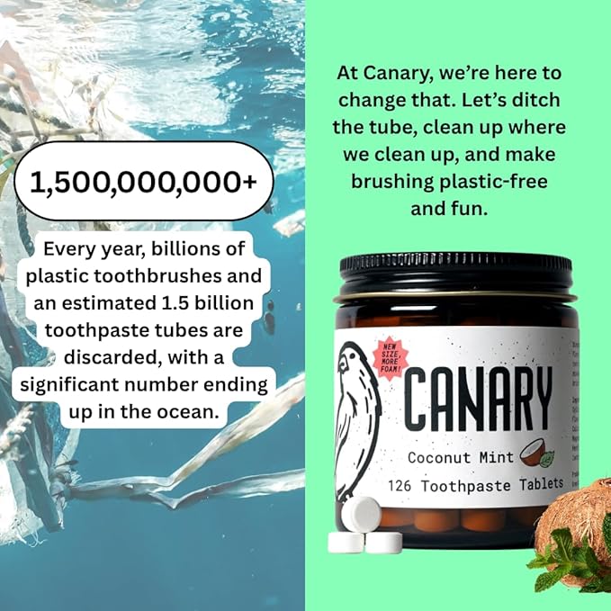 Canary Nano Hydroxyapatite Toothpaste Tablets Coconut Mint - Remineralizing Fluoride Free All Natural Tabs with Xylitol - Great for Travel Plastic Free - 240 Count
