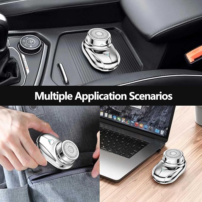 Mini Electric Shaver Men's Travel &amp Office Silver Waterproof USB Rechargeable 8000rpm 25 Blades