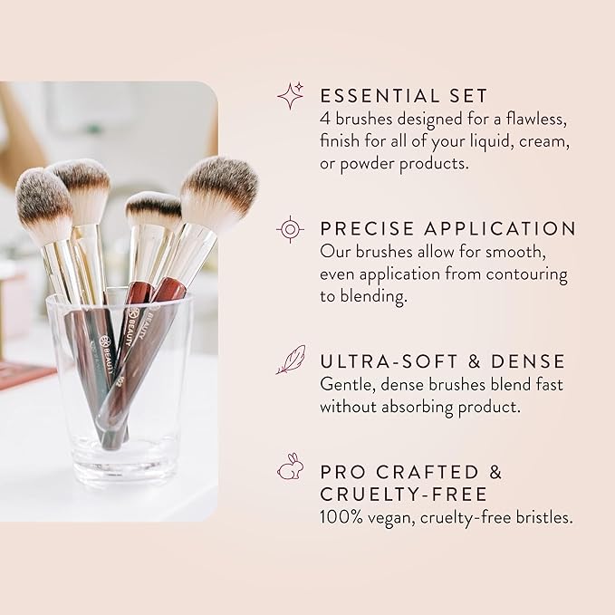 BK BEAUTY - ESSENTIALS FACE BRUSH SET (4PC) - Professional Makeup Brush Set for Liquid or Cream Foundations Powder Bronzer Blush | Premium Makeup Brushes for Flawless Application