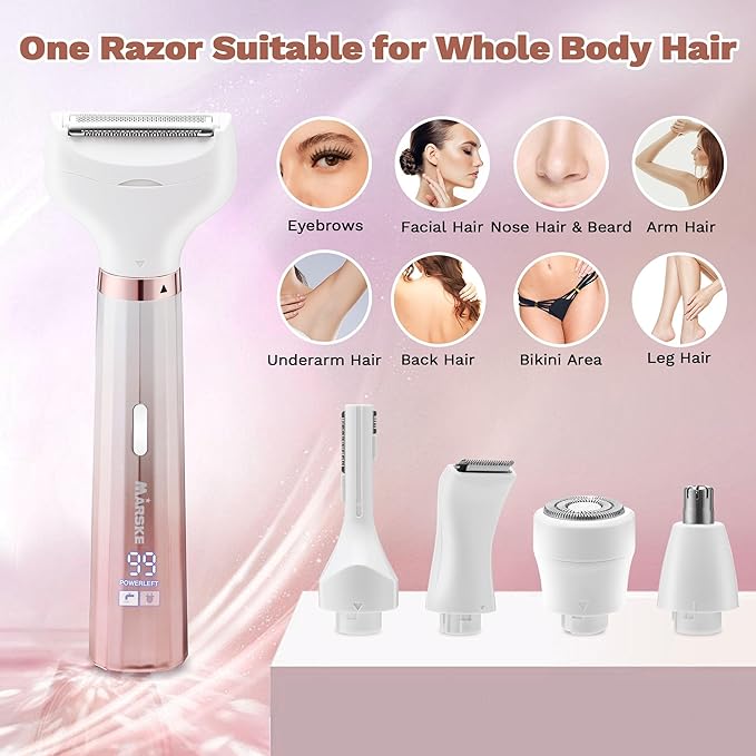 Electric Razors for Women 5 in 1 Bikini Trimmer for Women Wet/Dry Electric Shaver Painless Womens Razor Shavers Facial Hair Removal for Face Nose Eyebrow Arms Armpit Legs Pubic Area