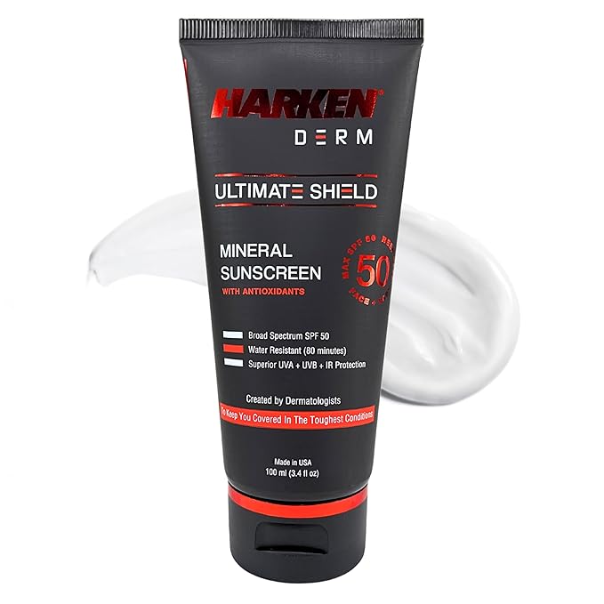 Harken Dermatology - Ultimate Shield All-Day Protection Mineral Sunscreen | SPF 50 | 80 Minute Water Resistant | Face + Body | Reef Safe | Botanical Antioxidant Complex | Travel Size