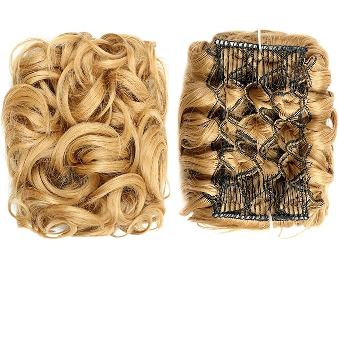 EARSHOT Hair Buns Hair Piece Synthetic Messy Bun Wig Hair Pieces Wavy Curly Bun Ponytail Hair Extensions Bun Hair Comb Women Bun Wig Hair Accessories For Girls (Color : 27)