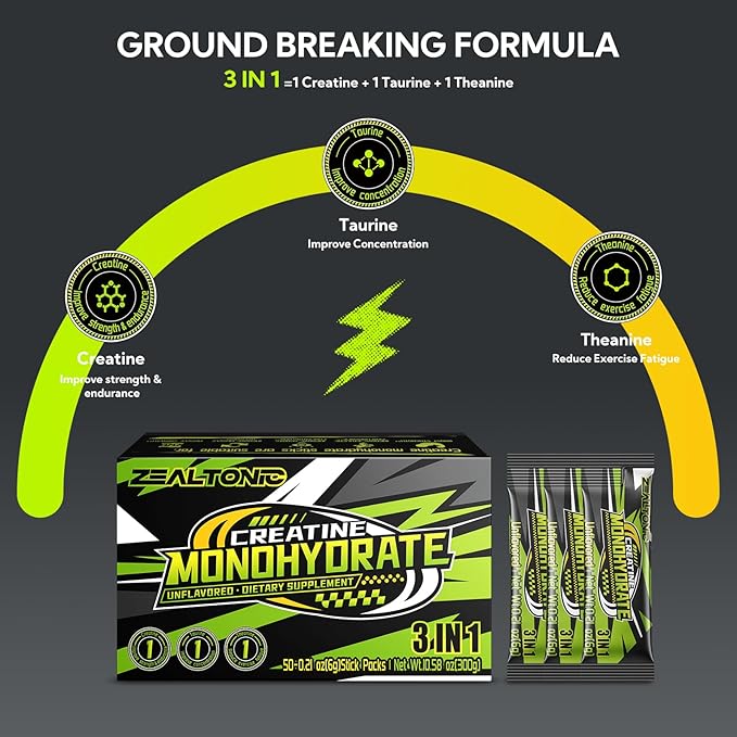 5000mg 99.9% Micronized Creatine Monohydrate Powder Stick Packs with 800mg of Taurine and 200mg of L-theanine Supports Strength Lean Muscle &amp Recovery for Men &amp Women Creatine Packets 100 S