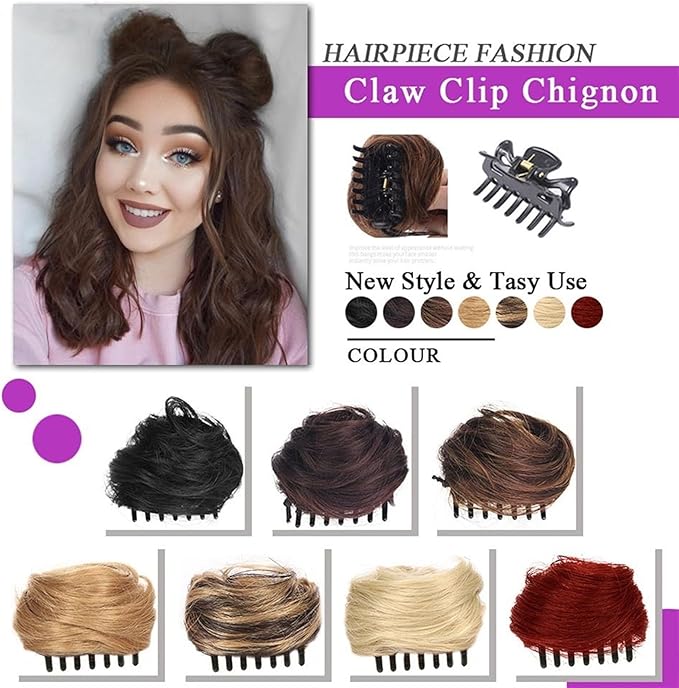 Messy Bun Hair Piece for Women Space Buns Hair Pieces Mini Claw Clip in Hair Bun Messy Cat Ears Hair Bun Extension Synthetic Donut Wig Accessory Updo Hairpieces for Women Girls Fake Hair Accessorie