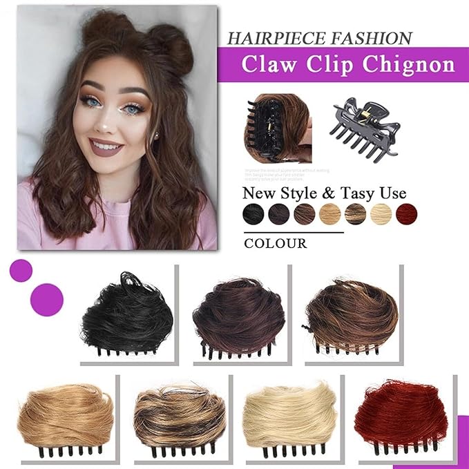 messy bun hair piece Space Buns Hair Pieces Mini Claw Clip in Hair Bun Messy Cat Ears Hair Bun Extension Synthetic Donut Wig Accessory Updo Hairpieces for Women Girls hair buns hair piece(18H613)