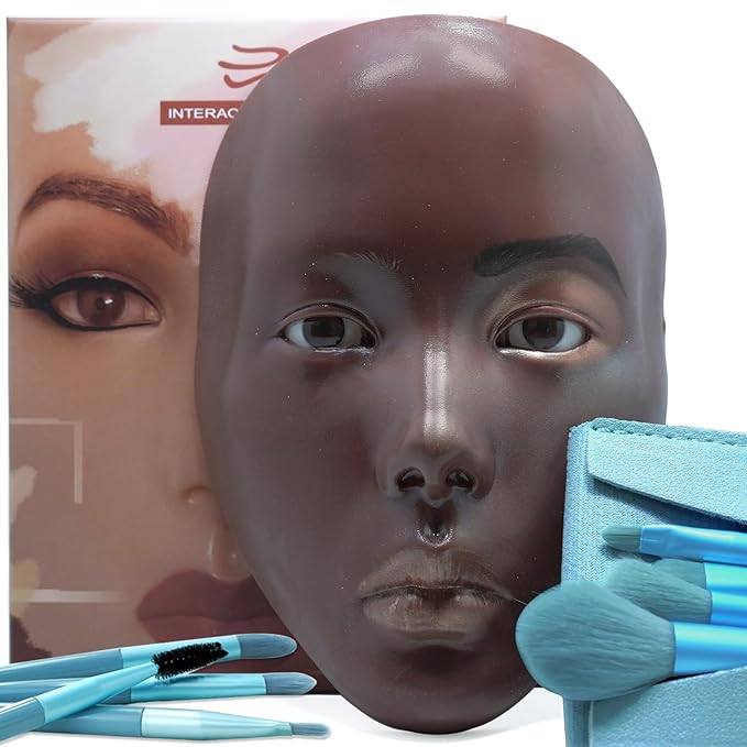 3D makeup Practice Face Board Silicone Makeup Mannequin Face Reusable Beginner Practice Eye Makeup Face Eye Fake Silicone Makeup Artist Full Face Practice Eyelash Eye Shadow Eyeliner Pen Simulatio