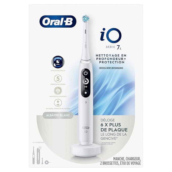 Oral-B iO Deep Clean + Protect Rechargeable Electric Toothbrush White with a iO Series 7 Toothbrush 2 Replacement Brush Heads and a Charging Travel Case