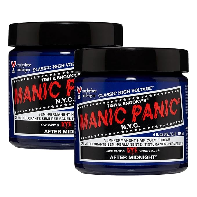 MANIC PANIC Classic After Midnight Semi Permanent Hair Color - Dark Blue Hair Dye for Women &amp Men That Lasts 4-6 Weeks - Vegan Ammonia &amp Cruelty-Free - Create &amp Mix Custom Shades (4oz / 2