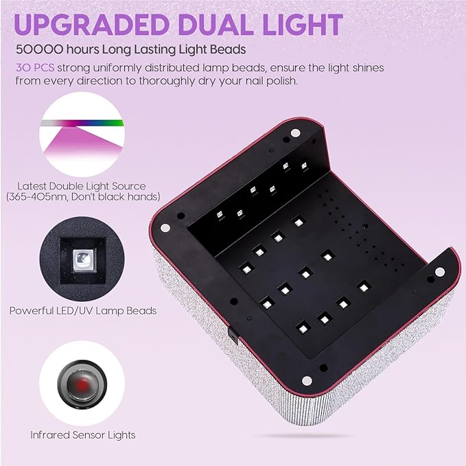 UV Light for Nails Rechargeable UV Nail Lamp Fast Nails Dryer Curing Lamp Gel Nail Polish UV Light 0-120S Arbitrary Timing for Salon &amp Home