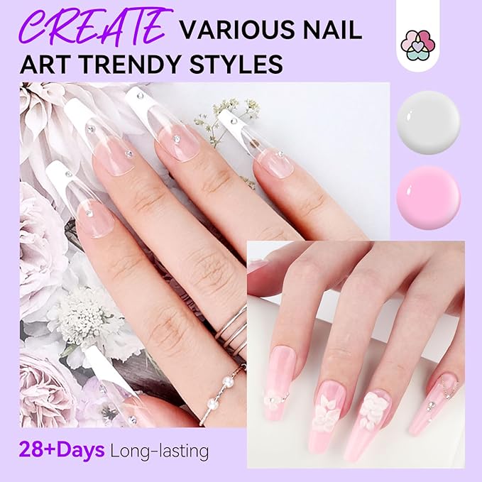SAVILAND Quick-dry Builder Nail Gel Kit - Clear Pink Builder Hard Gel with Mini UV Light Top Gels Dehydrator Non-acid PH Bond Primer and Nail Extension Application Tools for beginners