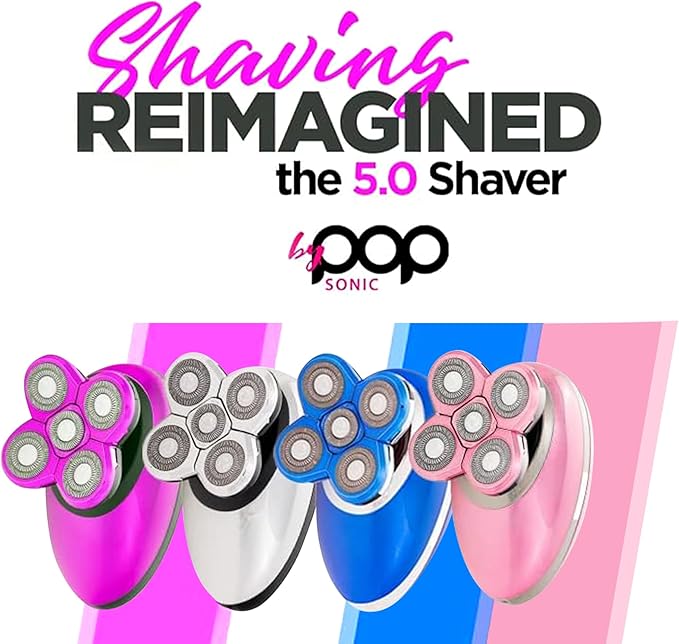 Pop Sonic 5-Head Electric Shaver Kit - Unisex (Silver) Shaver for Face Head &amp Body - Smooth Waterproof USB Rechargeable Trimmer with 360-Degree Precision Cut Heads for Men &amp Women