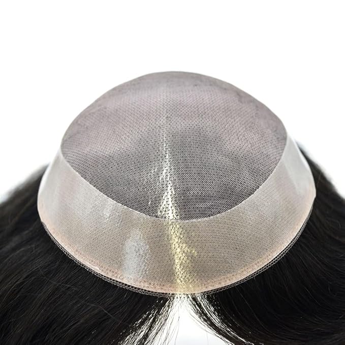 LYRICAL HAIR Toupee for Men Hair System Replacement Monofilament Mens Toupee Hairpiece Durable Poly Coated NPU Around Wig for Men Human Hair Piece Unit 120% Density 8X11 #1B Off Black