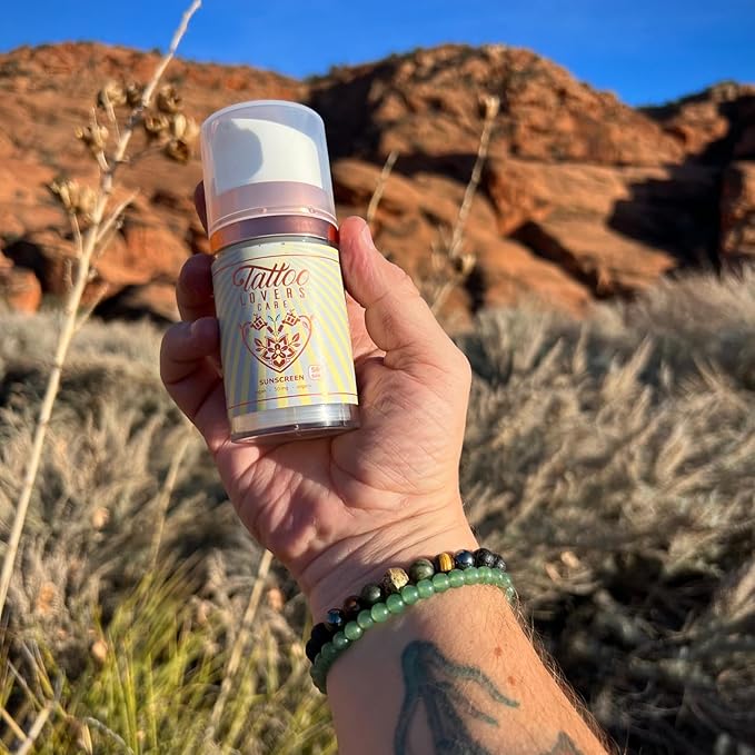Tattoo Lovers Care Tattoo SPF 50 Sunscreen Mineral Based Deeply Moisturizes &amp Protects Ink Against Fading Tattoo Fade Protection and Moisturizer Vegan Organic 1.7oz