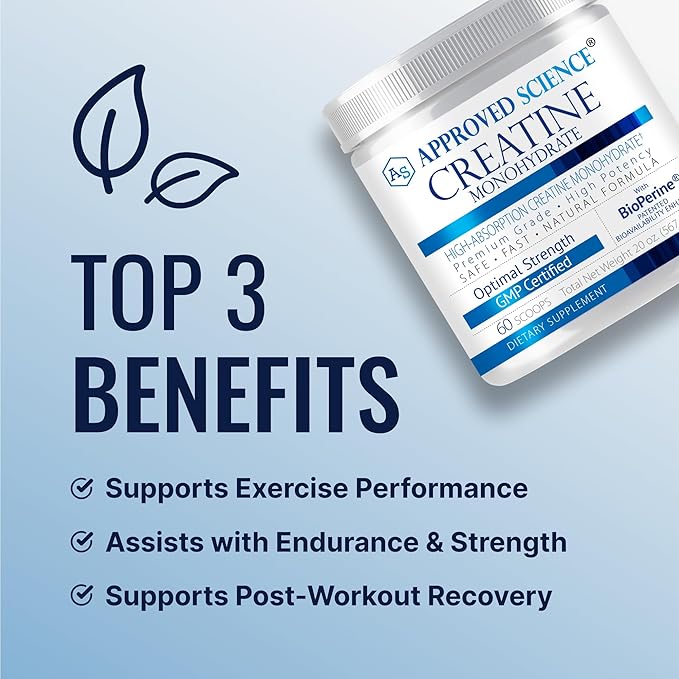 Approved Science Creatine Monohydrate Powder with BioPerine - Workout Support - 120 Servings - 5g Per Serving - Unflavored - Pack of 2 - Non-GMO Vegan