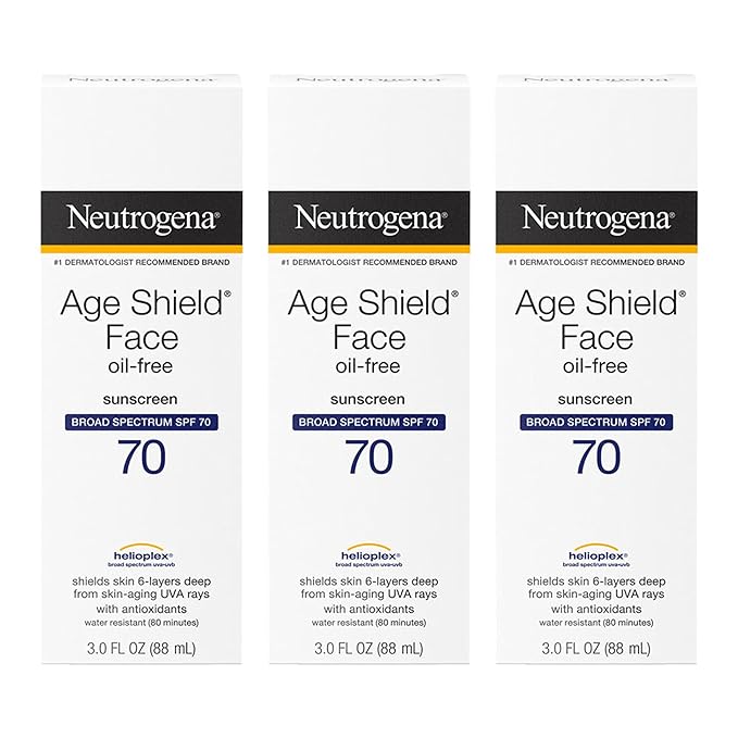 Neutrogena Age Shield Face Oil-Free Sunscreen Lotion with Broad Spectrum SPF 70 Non-Comedogenic Moisturizing Sunscreen to Help Prevent Signs of Aging PABA-Free 3 fl. oz (Pack of 3)