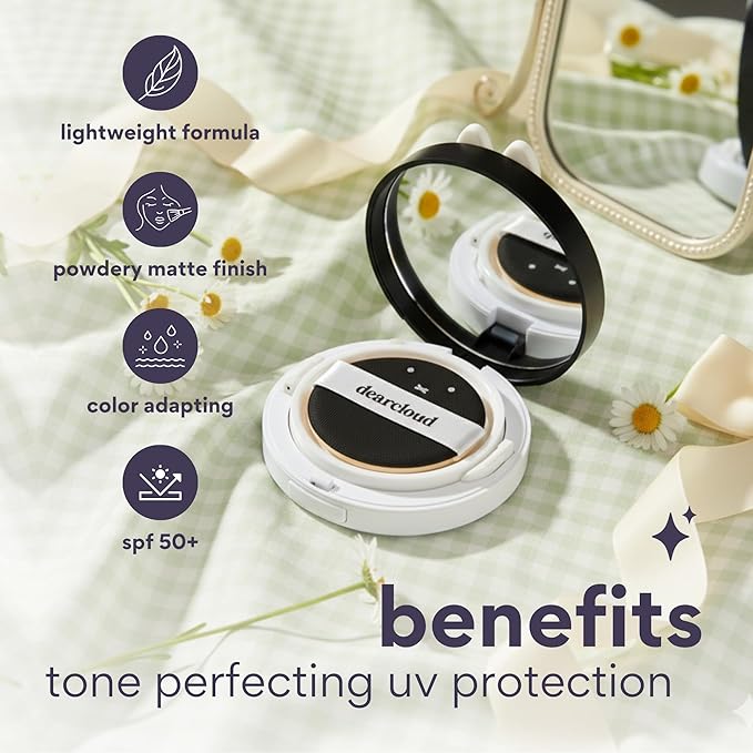 dearcloud Miffy Dear Sun Tone Perfecting SPF Cushion Refill Set SPF 50+ ? Color Adapting Sunscreen Korean Sunscreen SPF 50 (.53 oz)