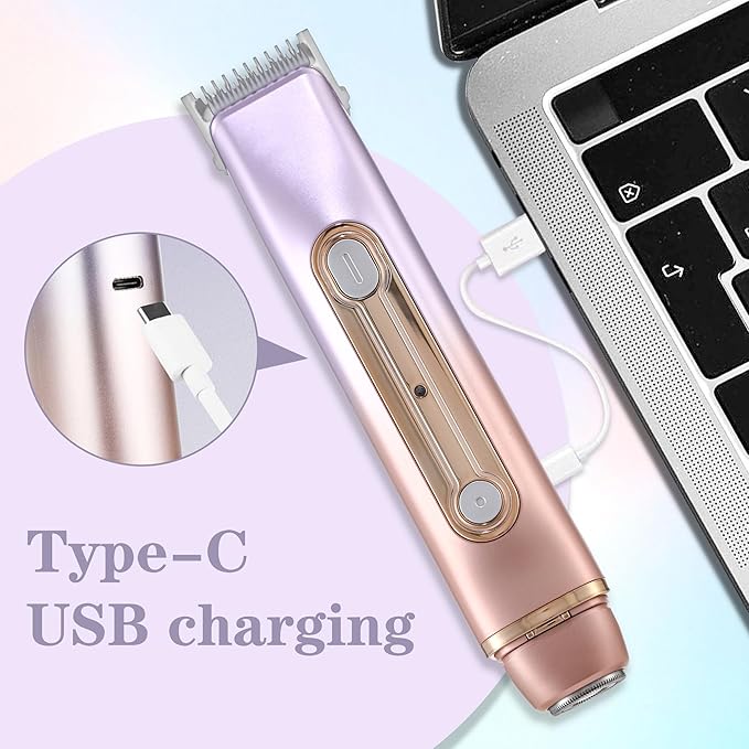 WNJ 2 in 1 Women Electric Shaver - Dual Head Bikini Trimmer - IPX7 Waterproof - Wet &amp Dry Use - Body Hair Trimmer and Facial Hair Remover for Bikini Underarm Leg Private Area Arm Body Face